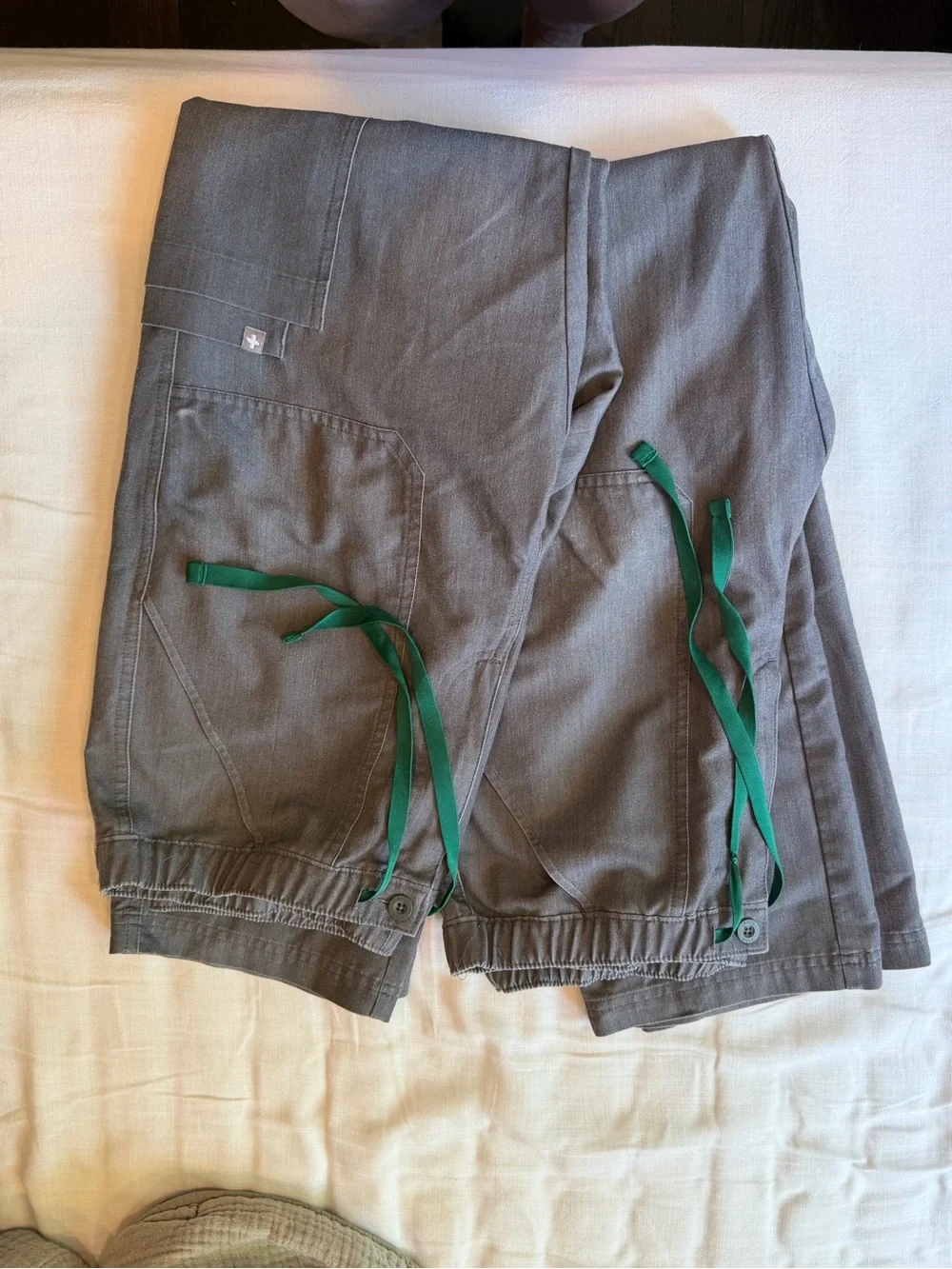 Figs Men's Gray Cargo Cairo Scrub Pants with Green Drawstring - Lot of 2 - M